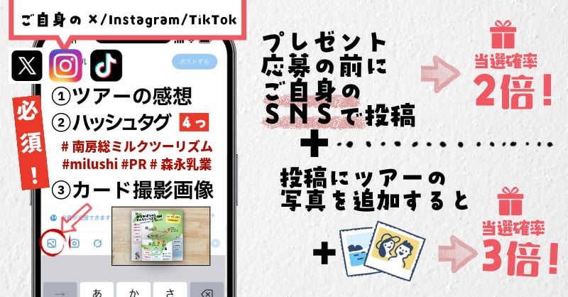 応募前のご自身のＳＮＳアカウントの投稿で当選確率アップ！
